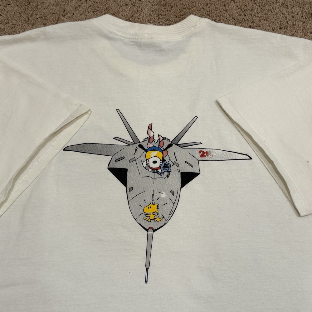 Vintage Snoopy Joe Cool Flying Ace Pilot T-Shirt Mens XL Peanuts Barons F22 Jet
